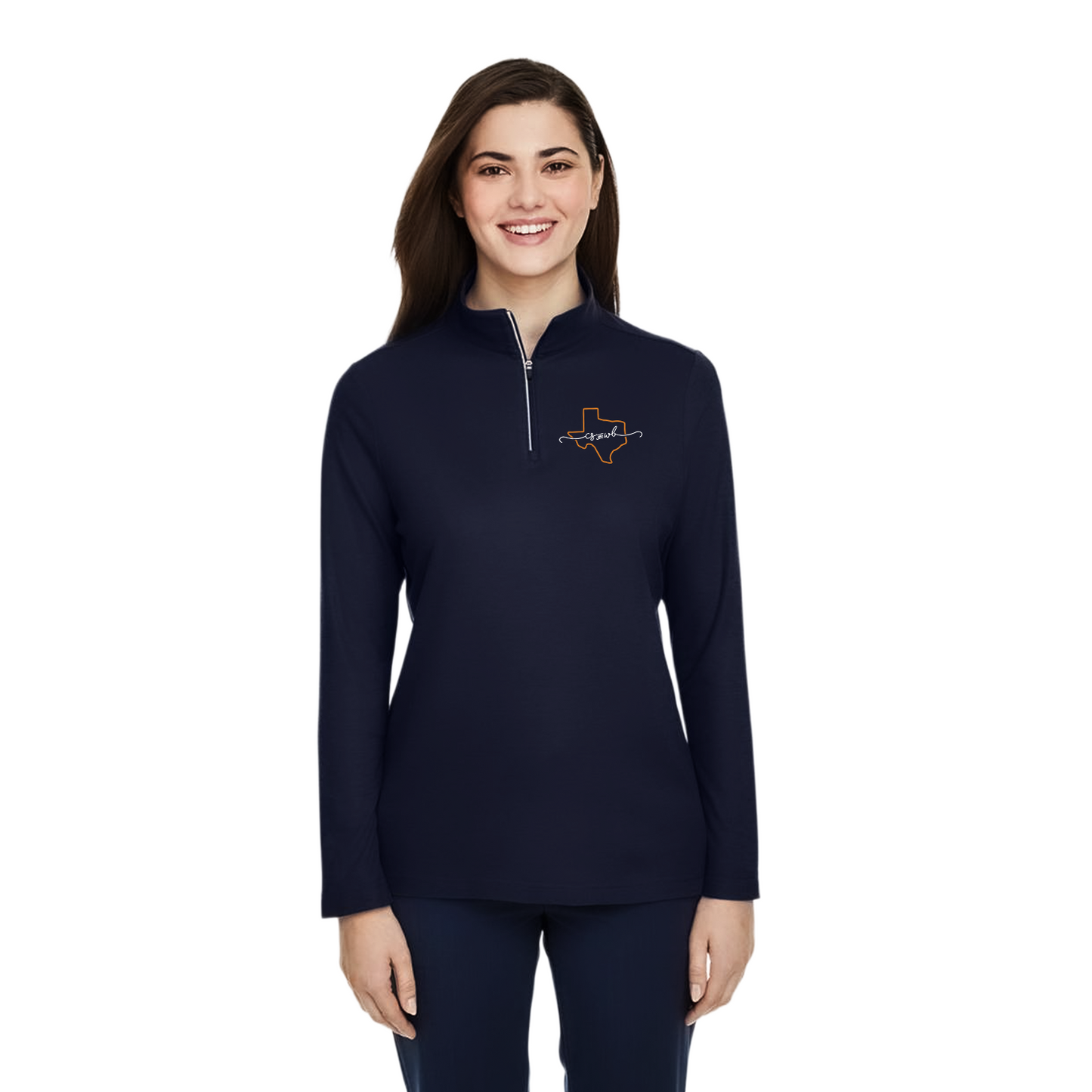 Script - Navy Women's Fusion ChromaSoft™ Pique Quarter-Zip Pullover